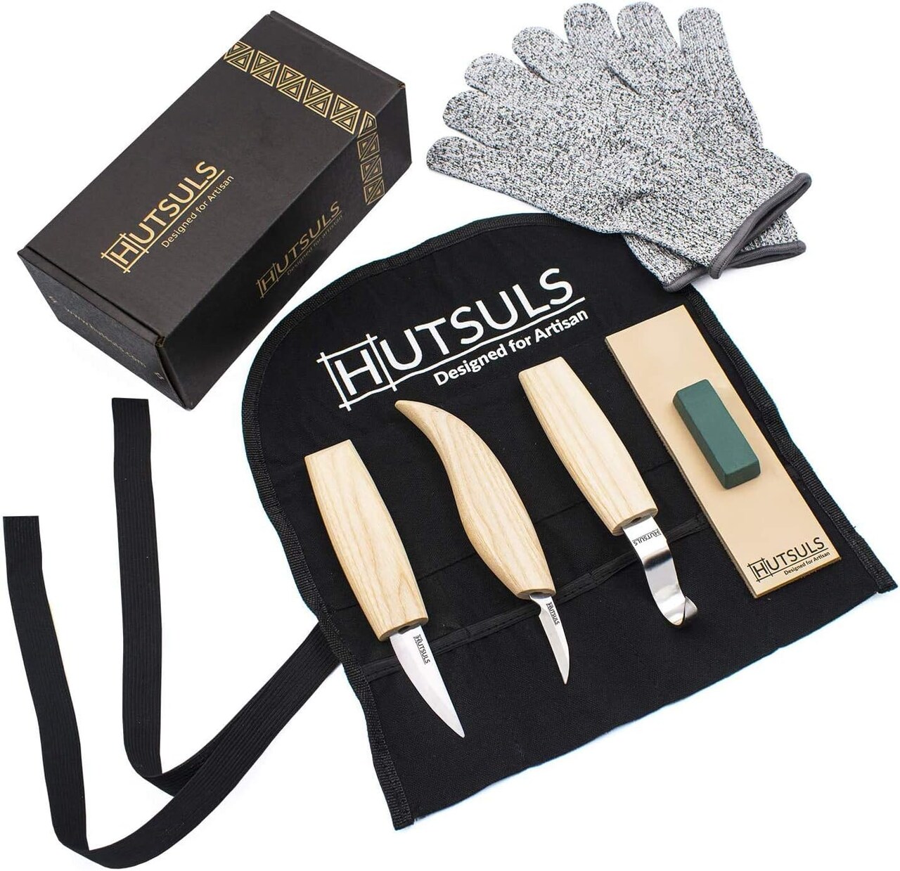 Wood Whittling Kit for Beginners – 8-Piece Wood Carving Knife Set with Leather Strop, Gloves & Gift Box – Kids & Adults Woodworking Kit (ashwood)